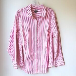 Talbots Striped Button Up Shirt 18W Pink Preppy Office Beach